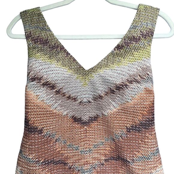 Revolve Tracy Reese Shift Dress XS Tan Zig Zag Rafia Cross Back Boho Retro NEW - Picture 3 of 16